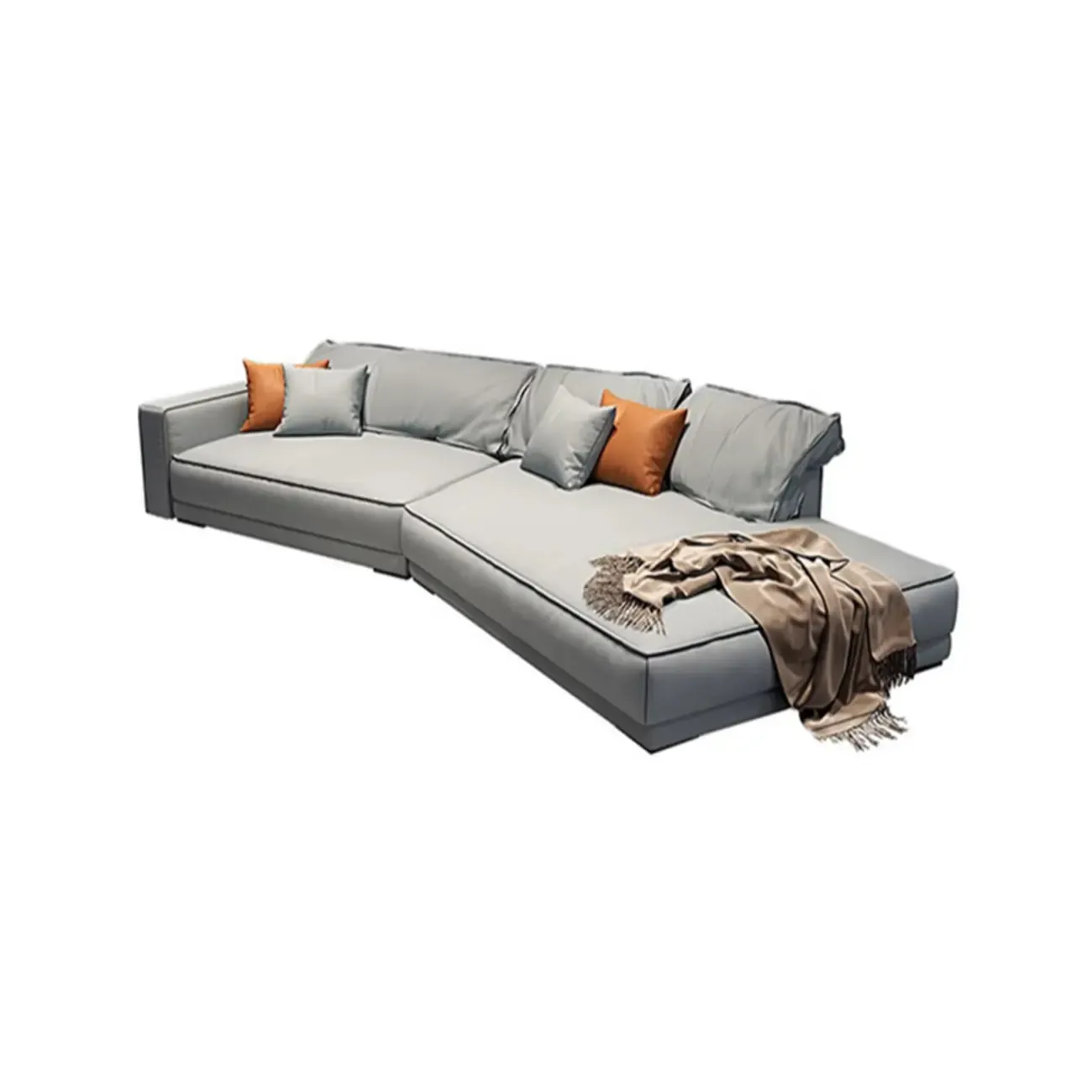 Modern Grey Nappa Sectional Sofa with Pillows for Living Room Image - 18