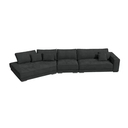 Modern Grey Nappa Sectional Sofa with Pillows for Living Room Image - 19