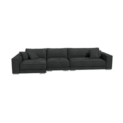 Modern Grey Nappa Sectional Sofa with Pillows for Living Room Image - 20