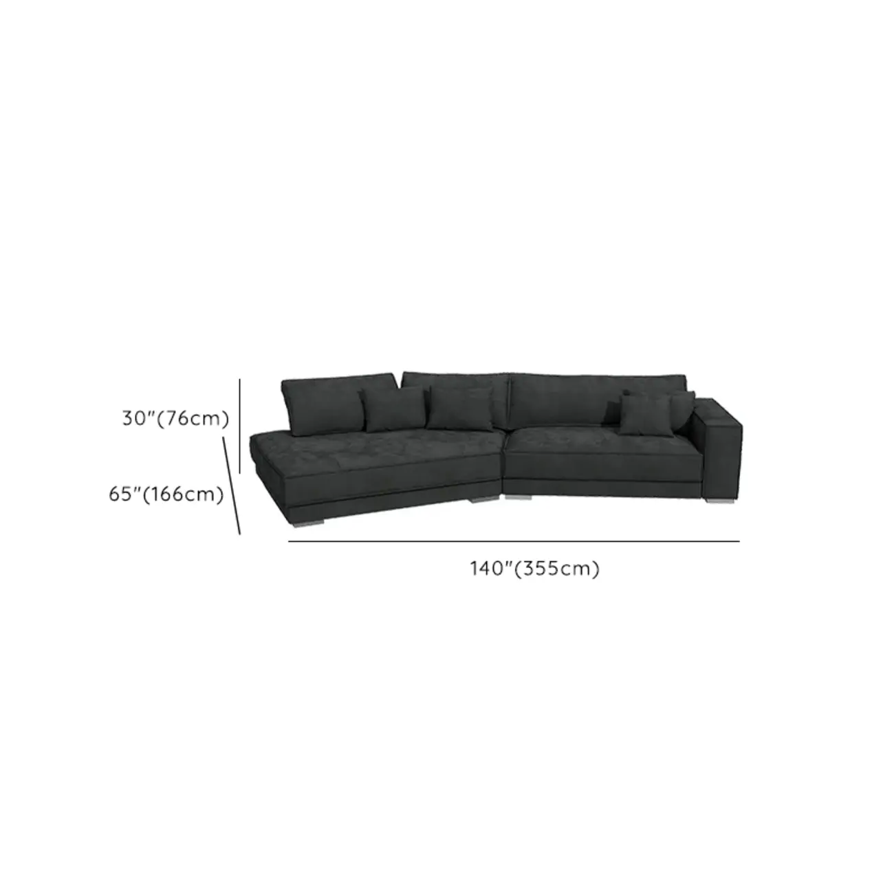 Modern Grey Nappa Sectional Sofa with Pillows for Living Room #size