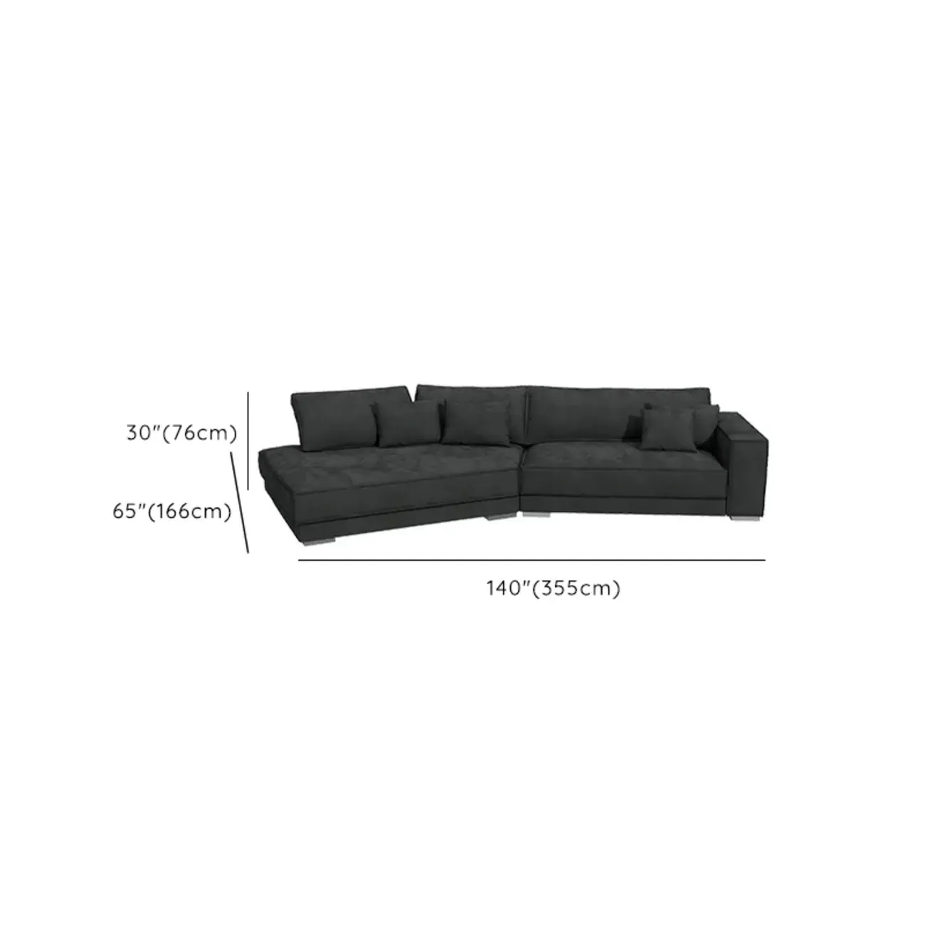 Modern Grey Nappa Sectional Sofa with Pillows for Living Room #size