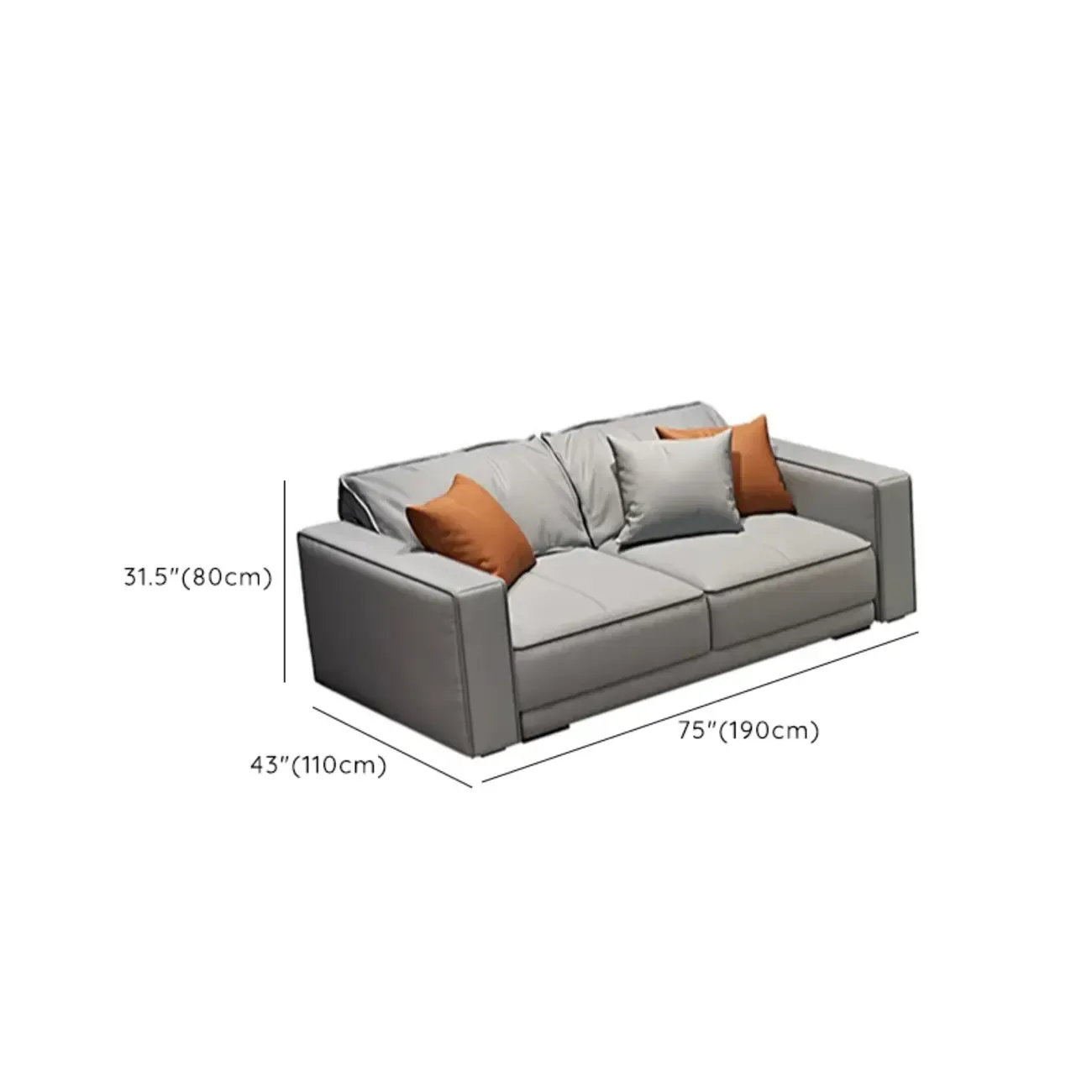 Modern Grey Nappa Sectional Sofa with Pillows for Living Room Image - 30