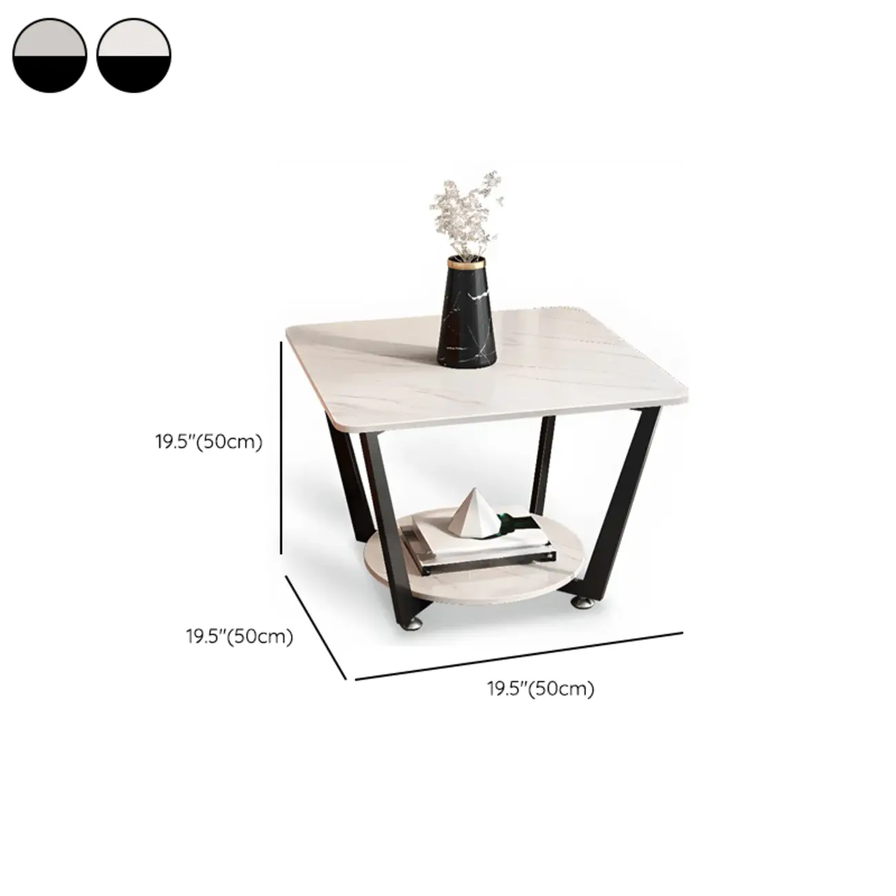 Gray Square Marble Top Modern End Table with Storage #size | homeyfad
