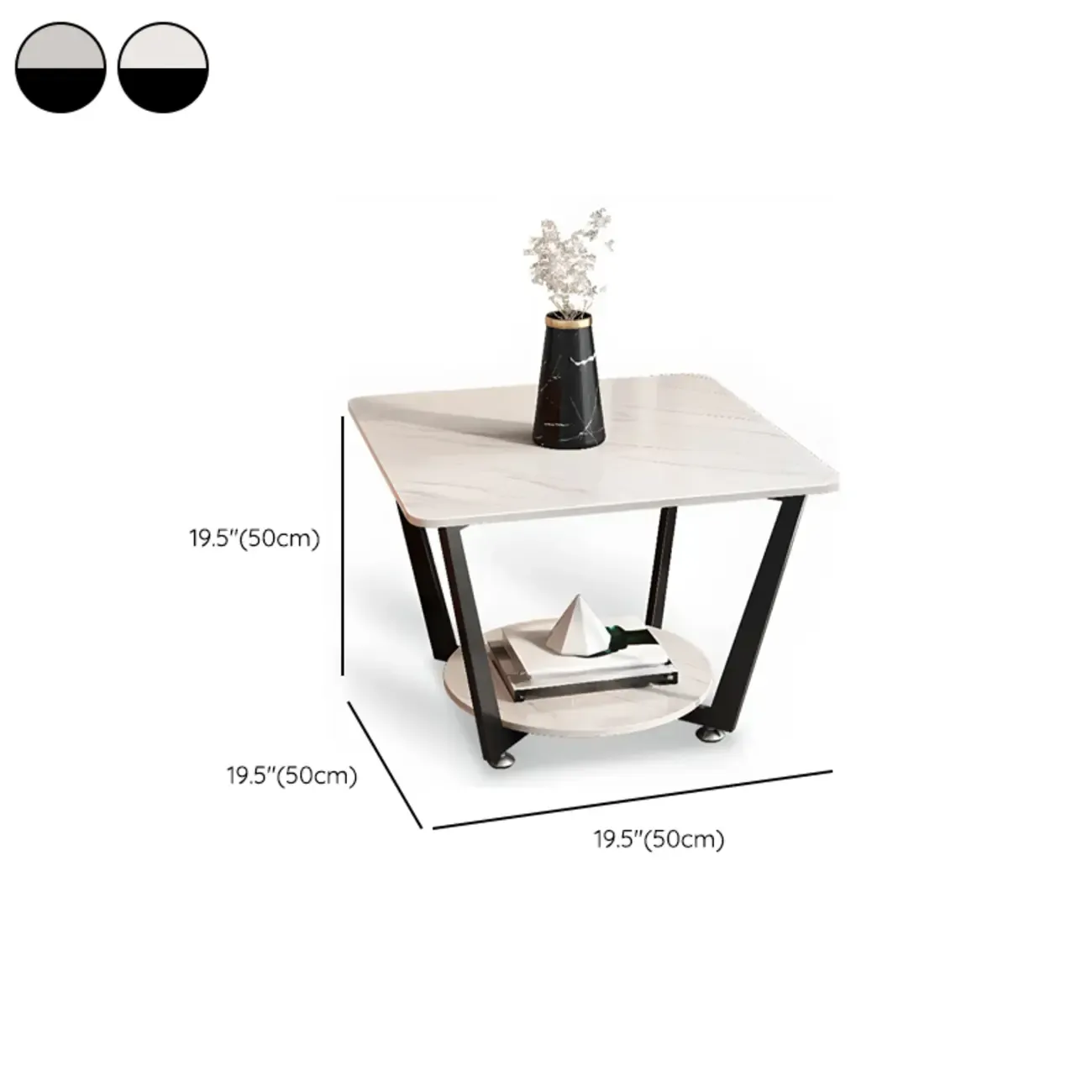 Gray Square Marble Top Modern End Table with Storage #size