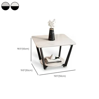 Gray Square Marble Top Modern End Table with Storage #size