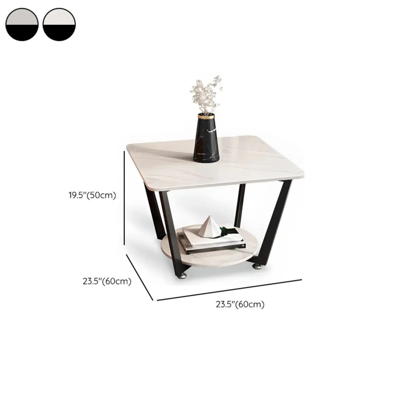 Gray Square Marble Top Modern End Table with Storage Image - 9 | homeyfad