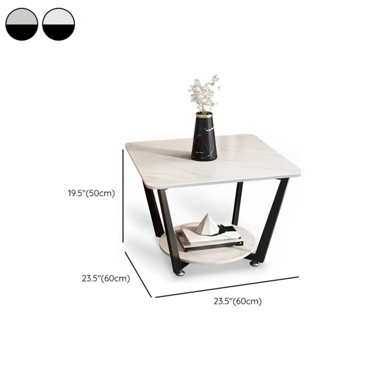 Gray Square Marble Top Modern End Table with Storage Image - 9