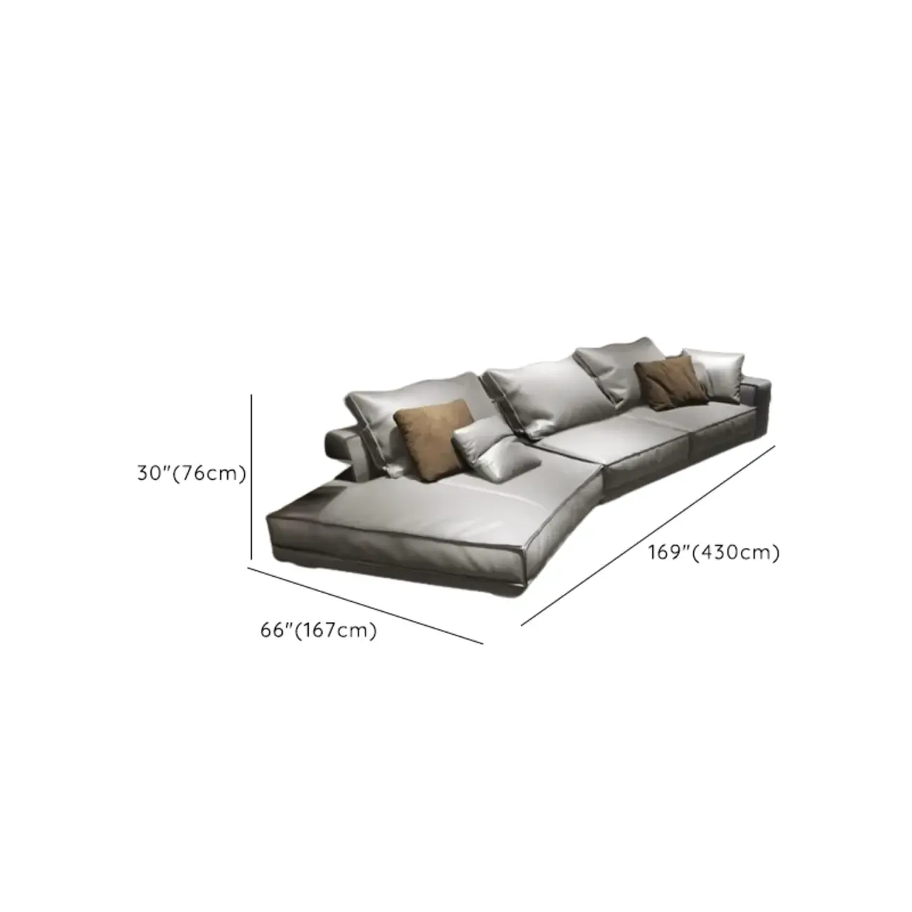 Modern Grey Nappa Sectional Sofa with Pillows for Living Room Image - 35