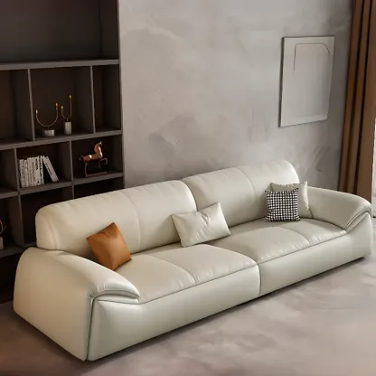 Modern Leather Living Room Sofa in White Upholstered 3-Seater Sofa Couch with Arm Image - 1