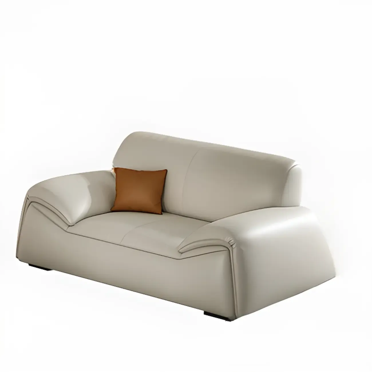Modern Leather Living Room Sofa in White Upholstered 3-Seater Sofa Couch with Arm Image - 2
