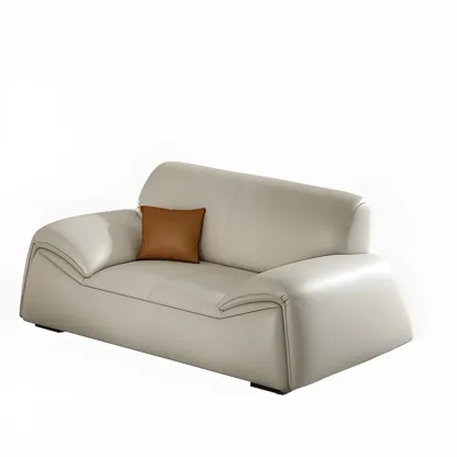 Modern Leather Living Room Sofa in White Upholstered 3-Seater Sofa Couch with Arm Image - 2