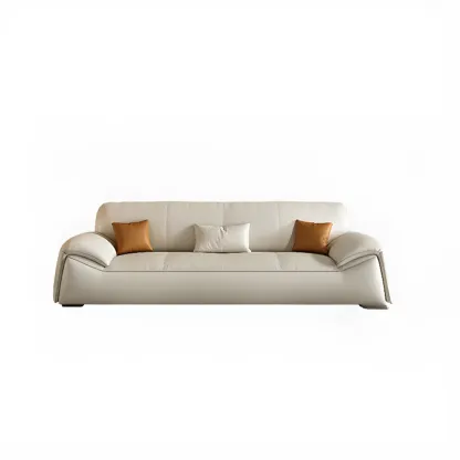 Modern Leather Living Room Sofa in White Upholstered 3-Seater Sofa Couch with Arm Image - 3