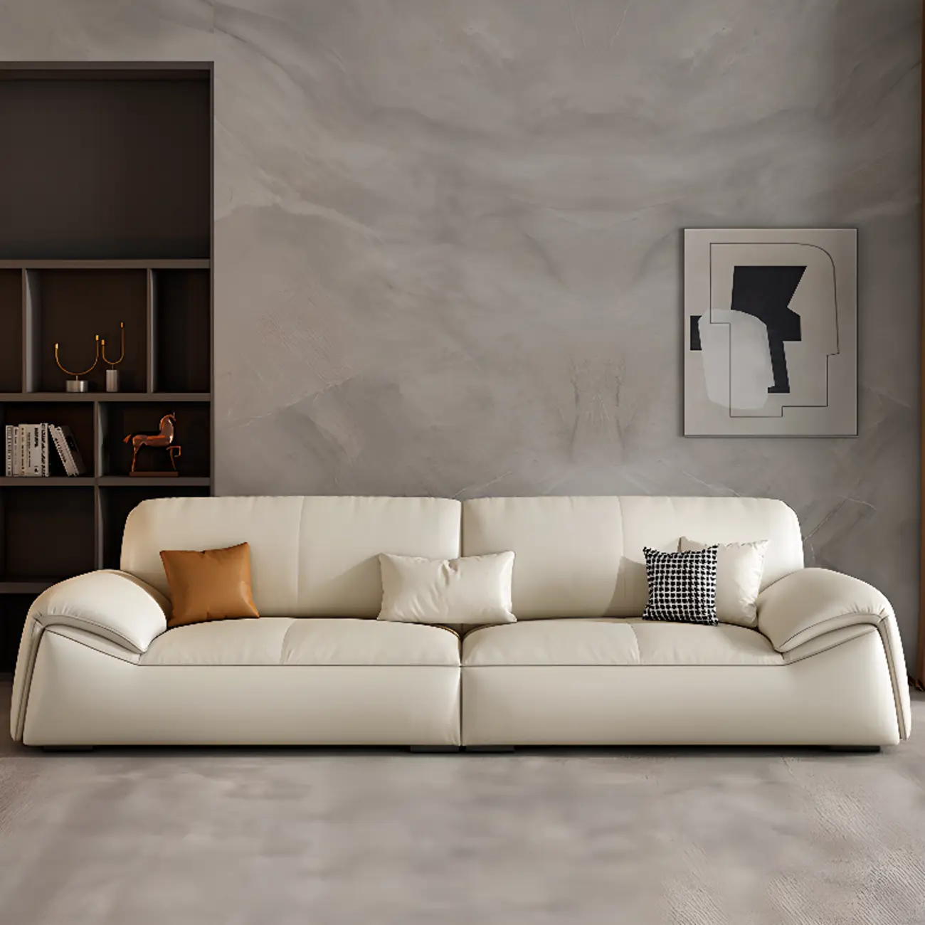 Modern Leather Living Room Sofa in White Upholstered 3-Seater Sofa Couch with Arm Image - 4 | homeyfad