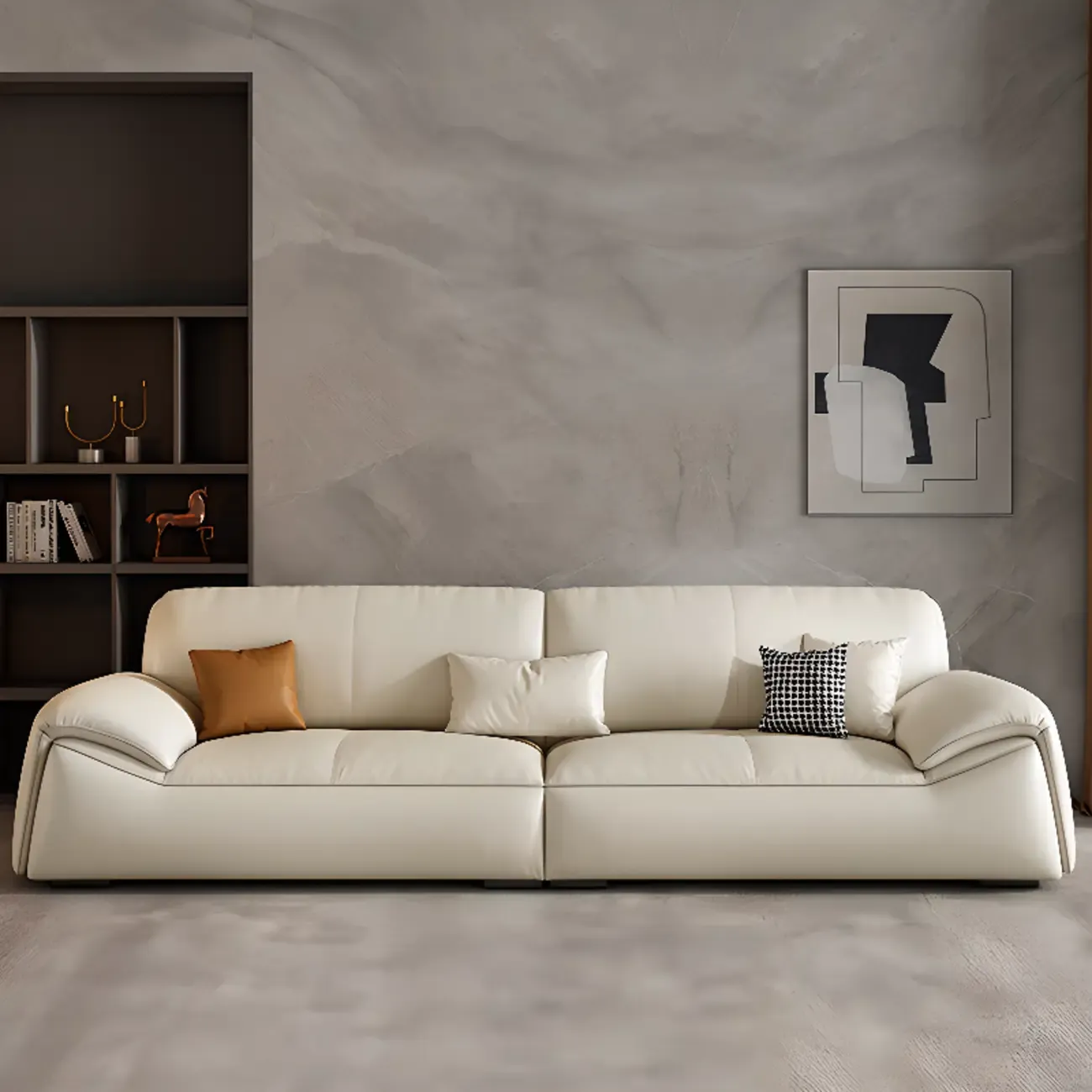 Modern Leather Living Room Sofa in White Upholstered 3-Seater Sofa Couch with Arm Image - 4