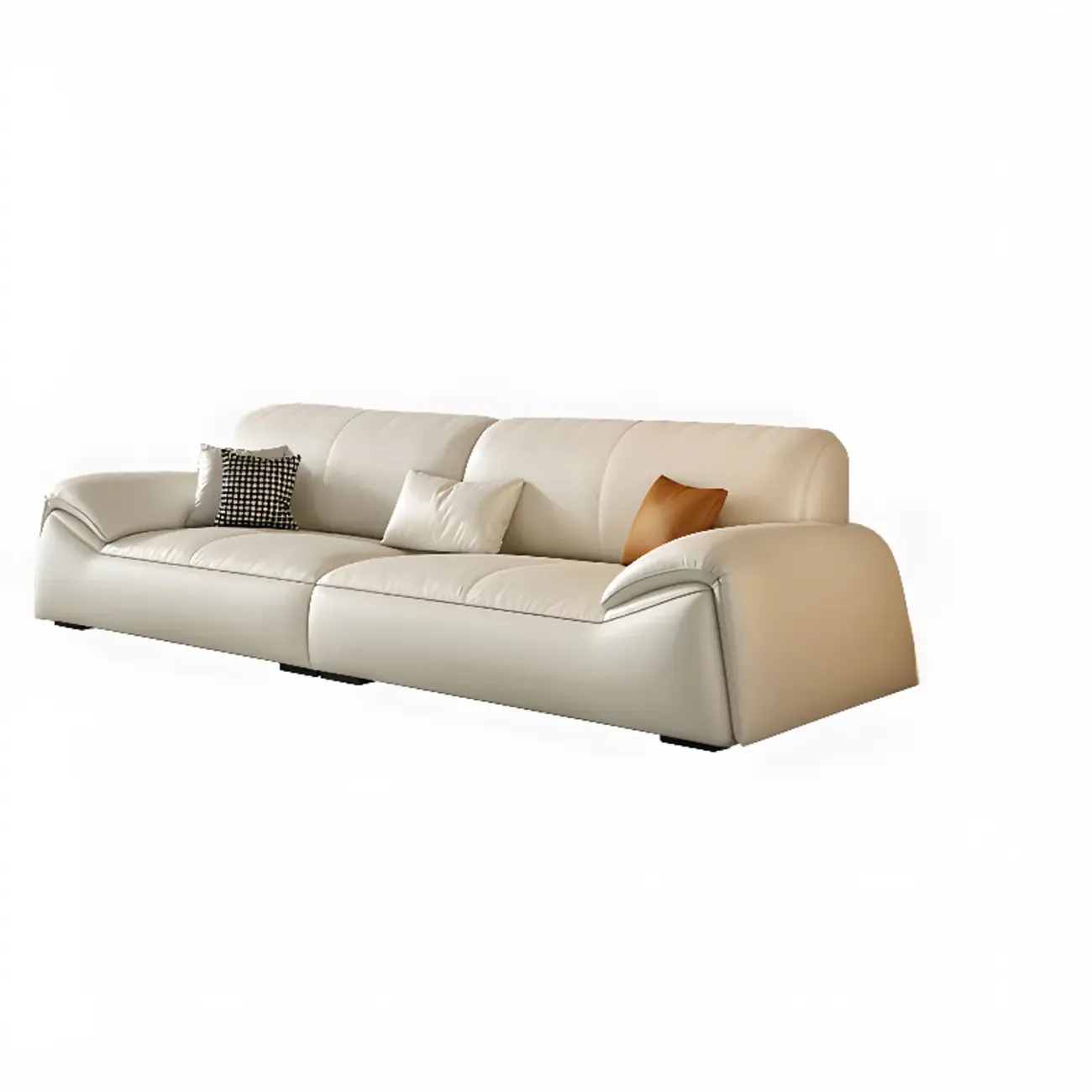 Modern Leather Living Room Sofa in White Upholstered 3-Seater Sofa Couch with Arm Image - 5
