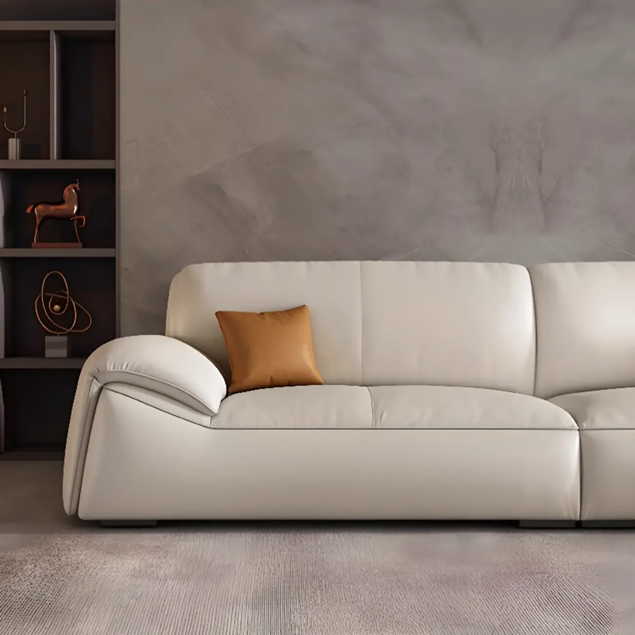 Modern Leather Living Room Sofa in White Upholstered 3-Seater Sofa Couch with Arm Image - 8