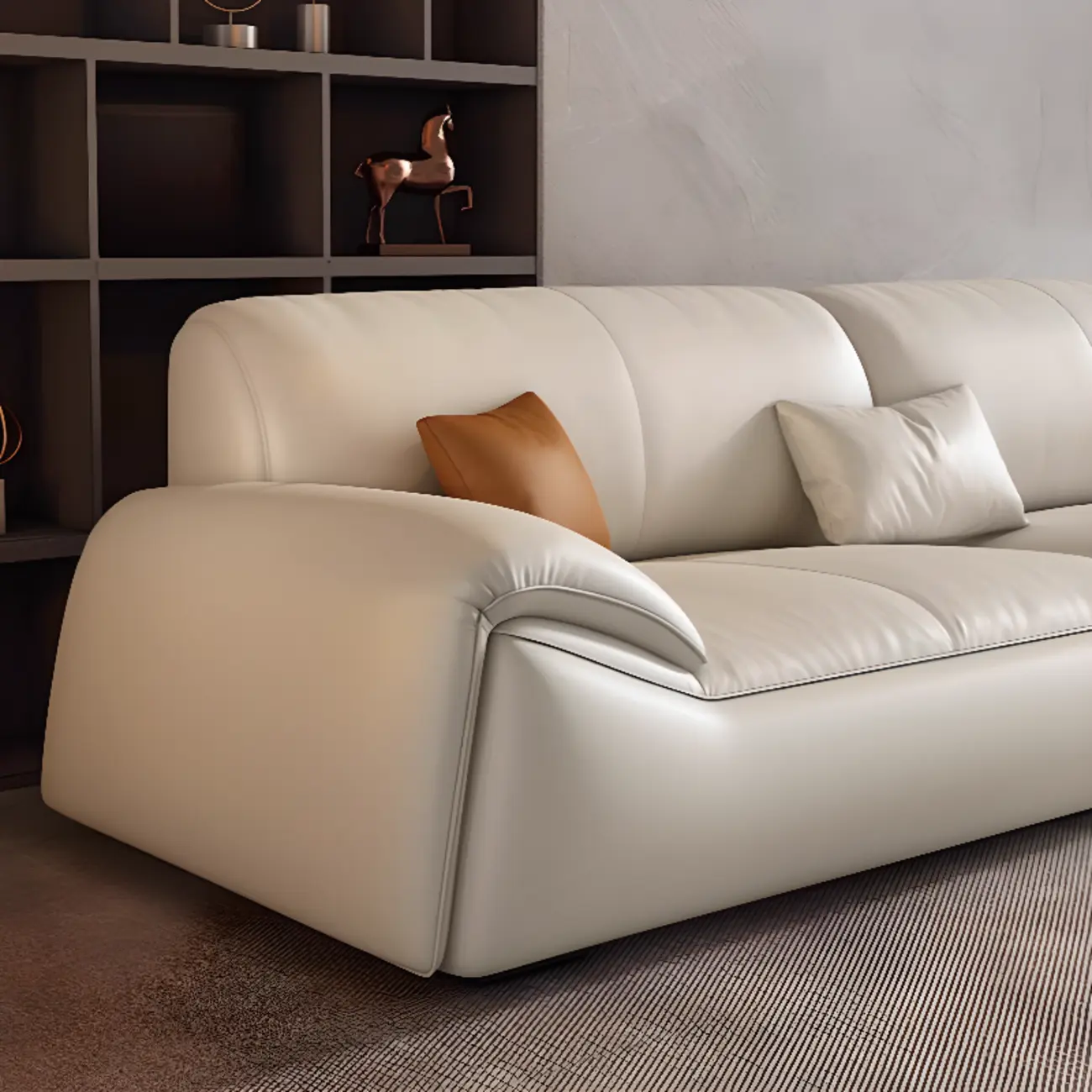 Modern Leather Living Room Sofa in White Upholstered 3-Seater Sofa Couch with Arm Image - 9 | homeyfad