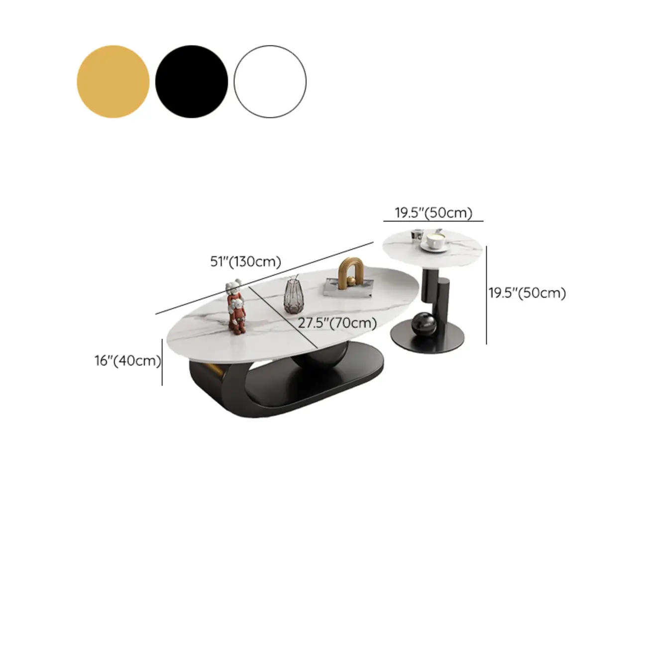 White Stone Oval Modern Bunching Accent Tables Image - 9 | homeyfad