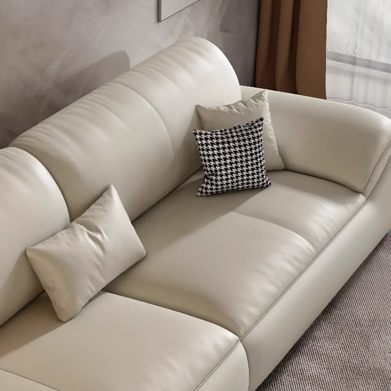 Modern Leather Living Room Sofa in White Upholstered 3-Seater Sofa Couch with Arm Image - 10