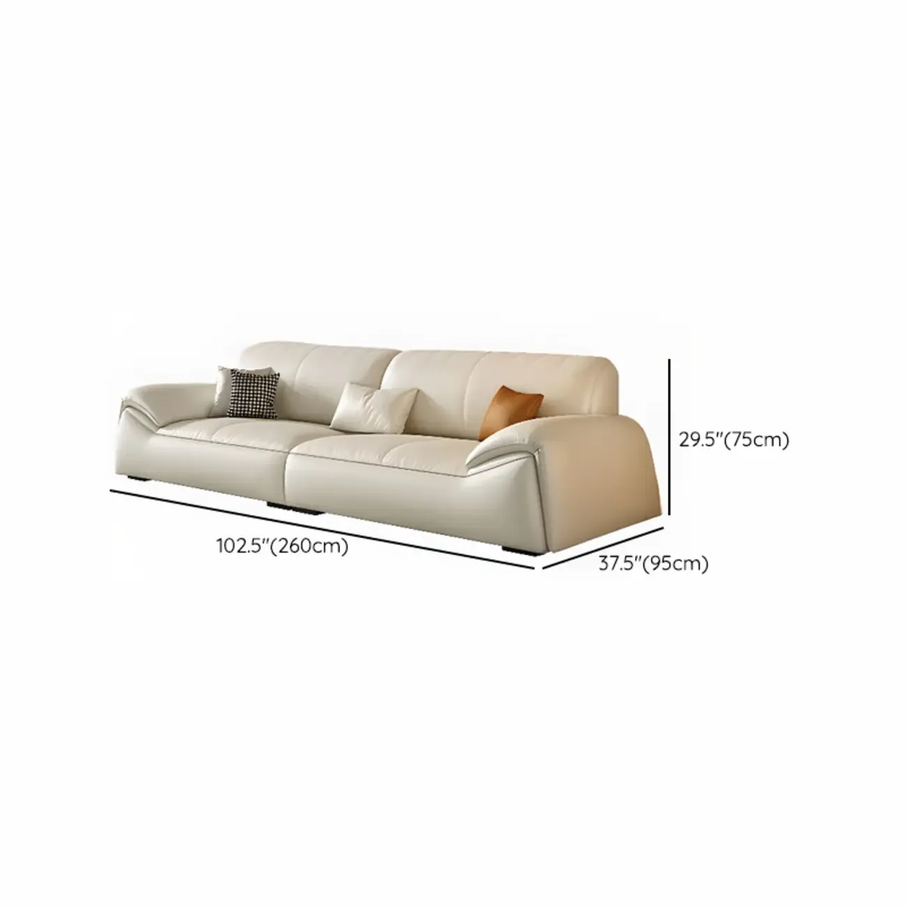 Modern Leather Living Room Sofa in White Upholstered 3-Seater Sofa Couch with Arm Image - 15