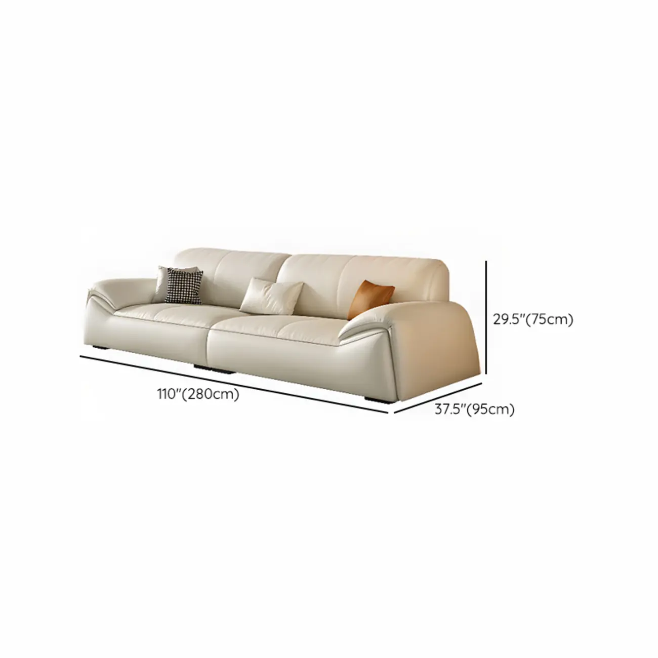 Modern Leather Living Room Sofa in White Upholstered 3-Seater Sofa Couch with Arm Image - 16 | homeyfad