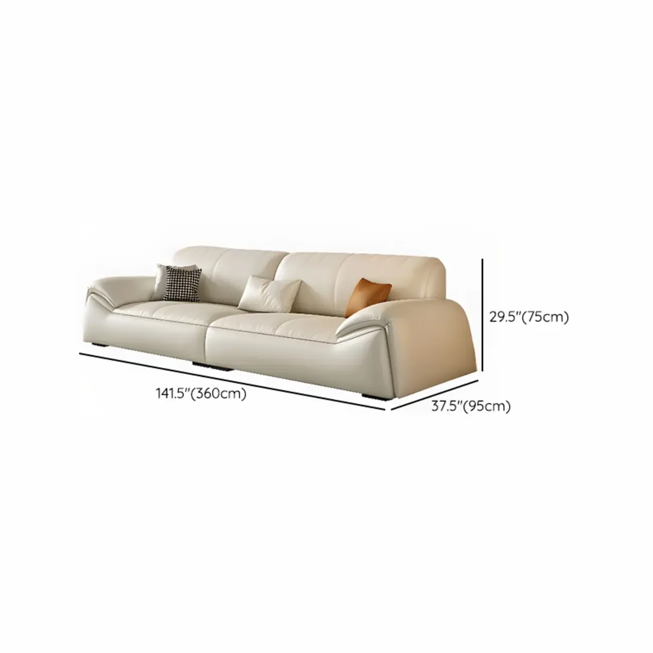Modern Leather Living Room Sofa in White Upholstered 3-Seater Sofa Couch with Arm Image - 19