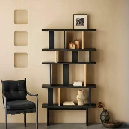 Etagere Black Geometric Open Bookshelf Image - 4