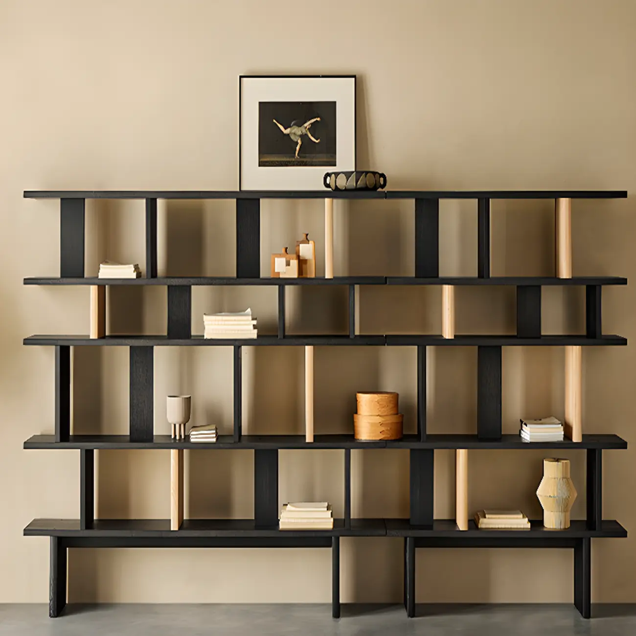 Modern Black Geometric Wooden Office Bookcase with Shelves Image - 2 | homeyfad