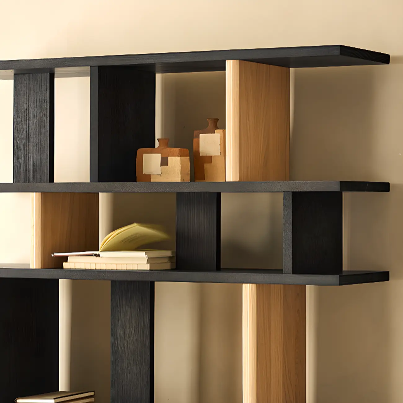 Modern Black Geometric Wooden Office Bookcase with Shelves Image - 8 | homeyfad