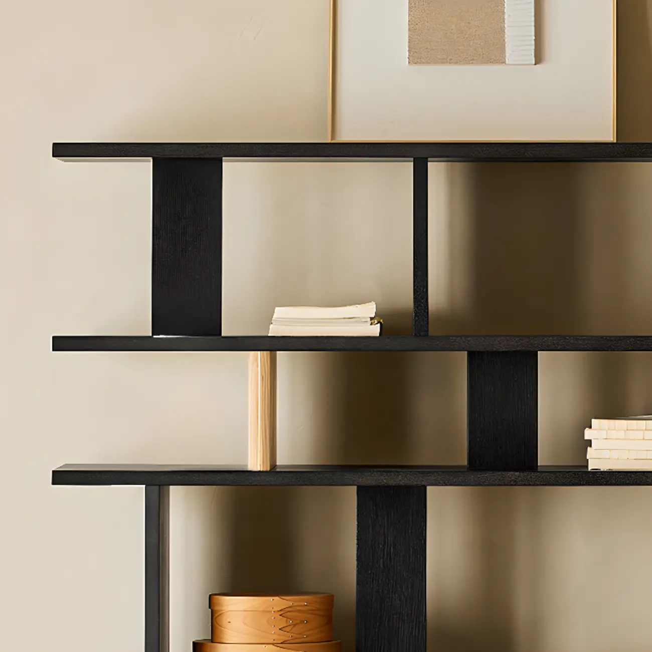 Modern Black Geometric Wooden Office Bookcase with Shelves Image - 6 | homeyfad