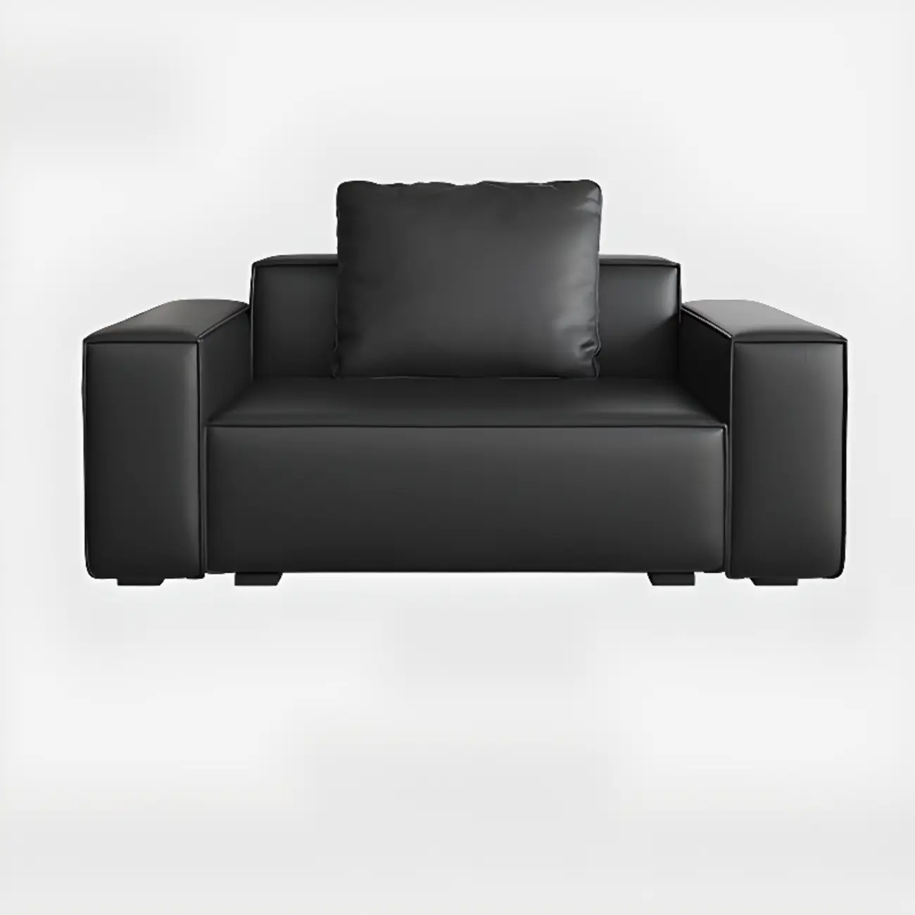 Modern Black Genuine Leather Single 3 Seater Upholstered Sofa for Living Room Image - 2 | homeyfad