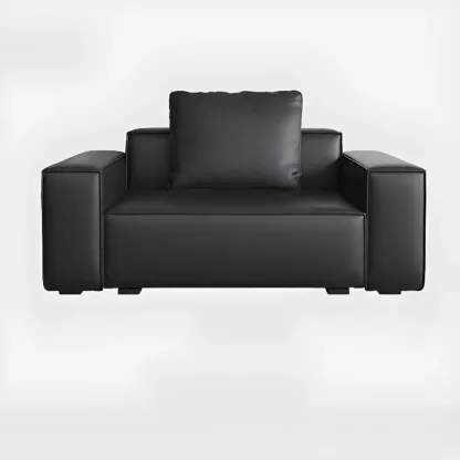 Modern Black Genuine Leather Single 3 Seater Upholstered Sofa for Living Room Image - 2