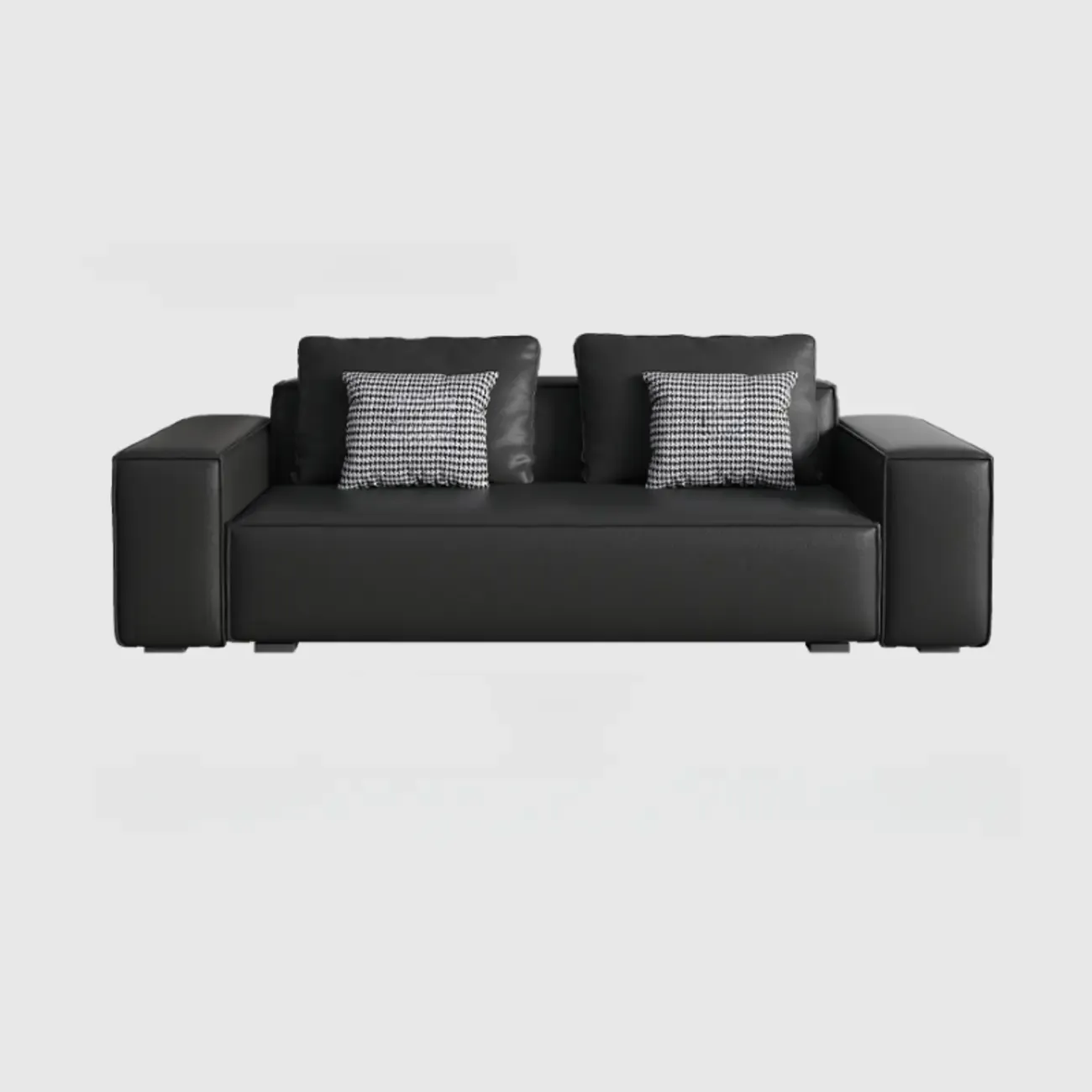 Modern Black Genuine Leather Single 3 Seater Upholstered Sofa for Living Room Image - 3