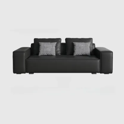 Modern Black Genuine Leather Single 3 Seater Upholstered Sofa for Living Room Image - 3