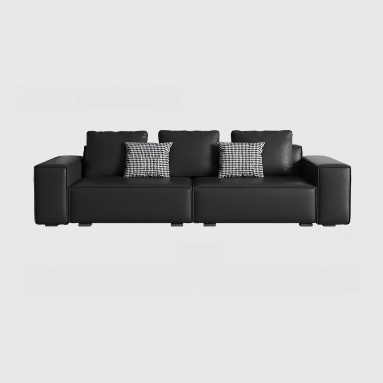 Modern Black Genuine Leather Single 3 Seater Upholstered Sofa for Living Room Image - 5 | homeyfad