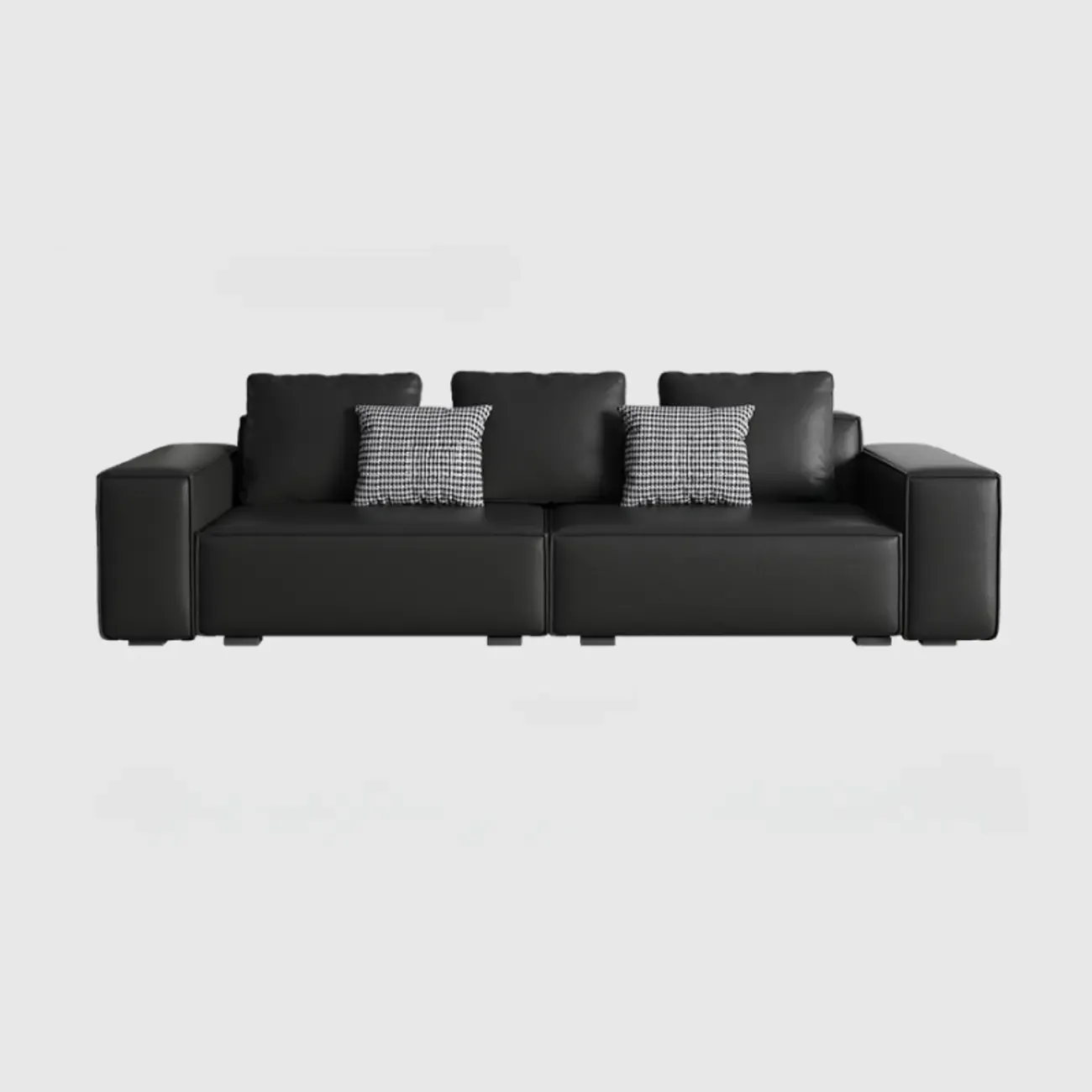 Modern Black Genuine Leather Single 3 Seater Upholstered Sofa for Living Room Image - 5