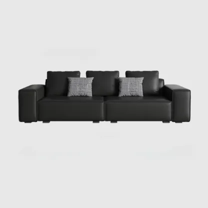 Modern Black Genuine Leather Single 3 Seater Upholstered Sofa for Living Room Image - 5