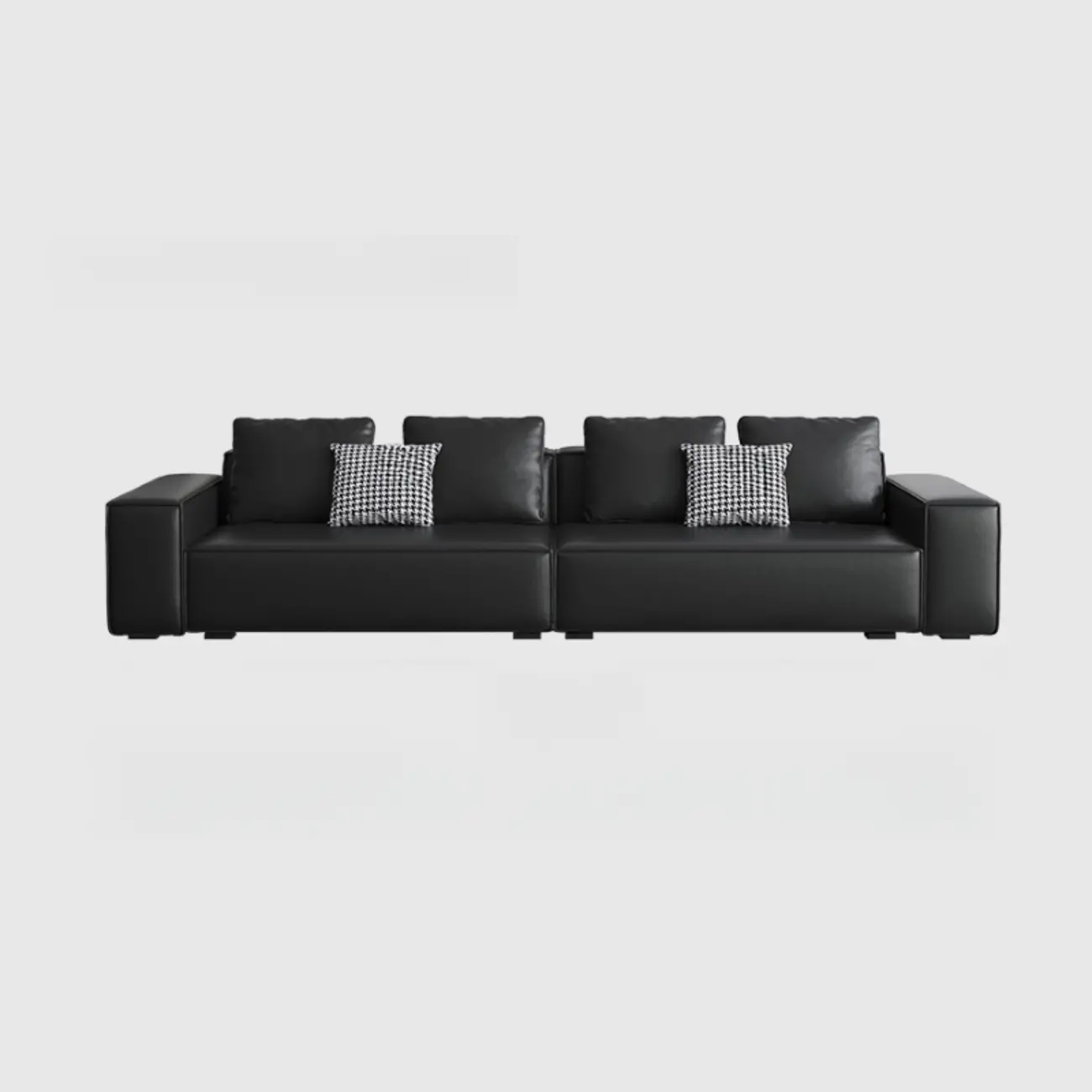 Modern Black Genuine Leather Single 3 Seater Upholstered Sofa for Living Room Image - 7 | homeyfad