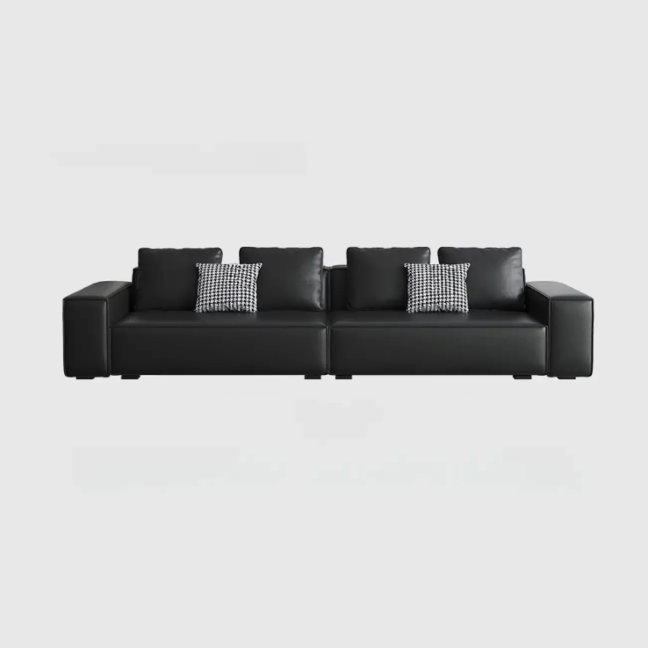 Modern Black Genuine Leather Single 3 Seater Upholstered Sofa for Living Room Image - 7