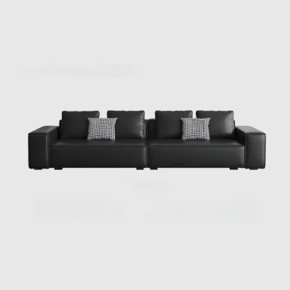 Modern Black Genuine Leather Single 3 Seater Upholstered Sofa for Living Room Image - 7