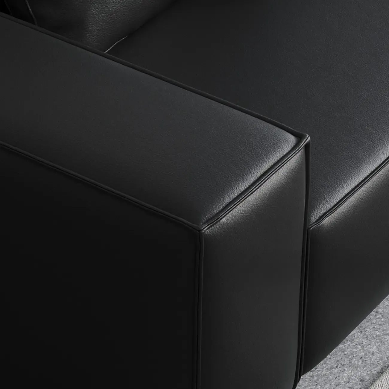 Modern Black Genuine Leather Single 3 Seater Upholstered Sofa for Living Room Image - 9