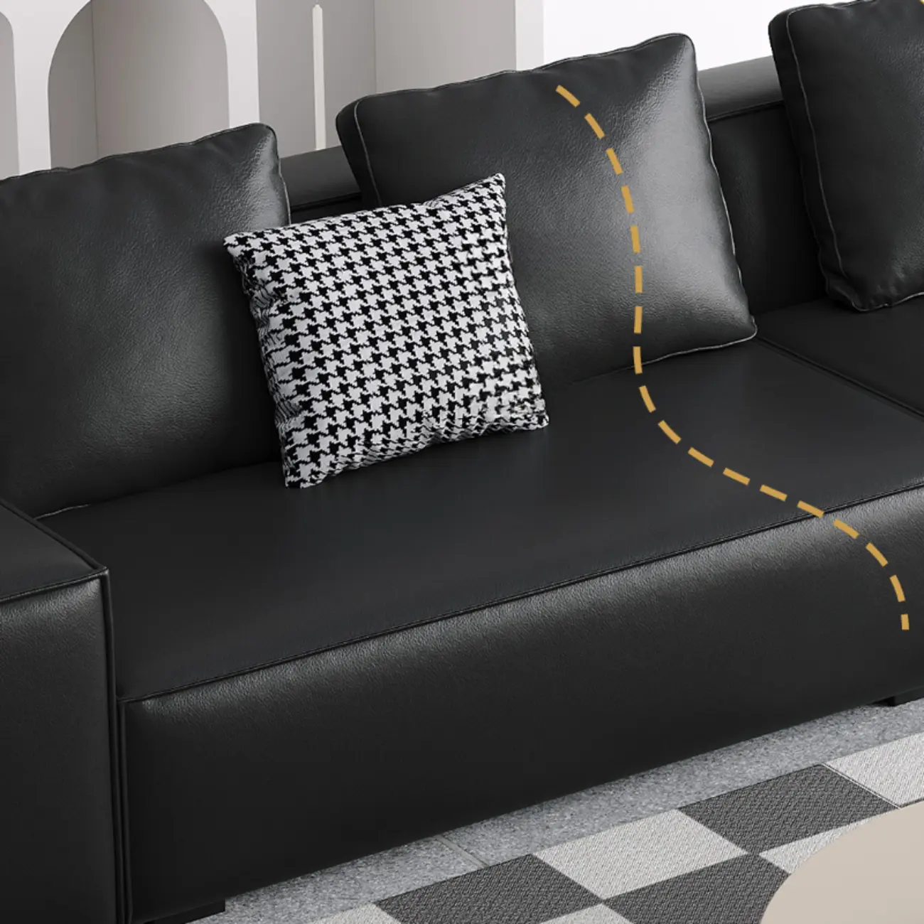 Modern Black Genuine Leather Single 3 Seater Upholstered Sofa for Living Room Image - 11 | homeyfad