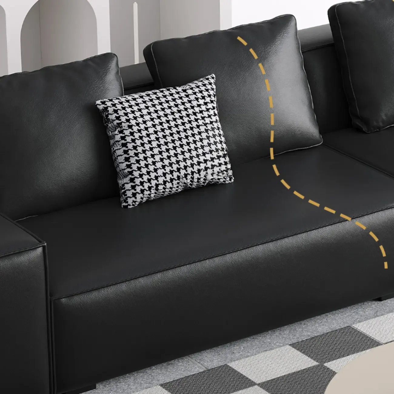 Modern Black Genuine Leather Single 3 Seater Upholstered Sofa for Living Room Image - 11