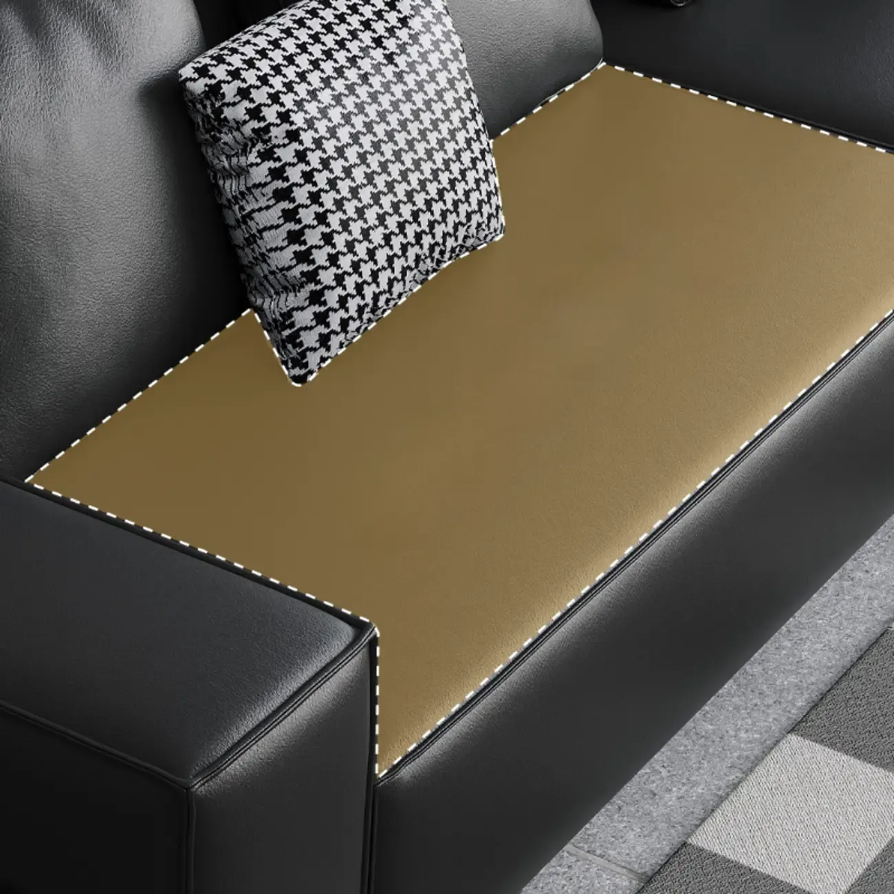 Modern Black Genuine Leather Single 3 Seater Upholstered Sofa for Living Room Image - 12