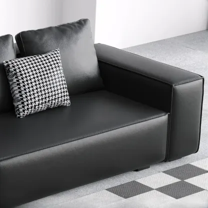 Modern Black Genuine Leather Single 3 Seater Upholstered Sofa for Living Room Image - 13