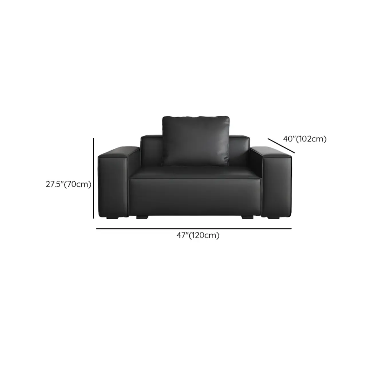 Modern Black Genuine Leather Single 3 Seater Upholstered Sofa for Living Room #size