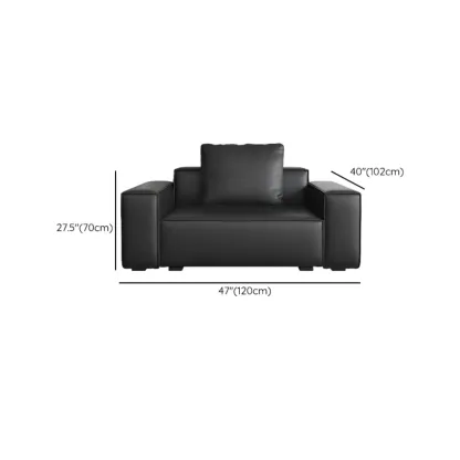 Modern Black Genuine Leather Single 3 Seater Upholstered Sofa for Living Room #size