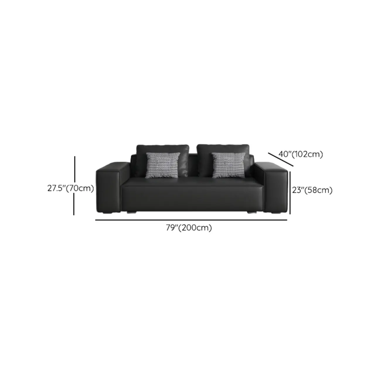 Modern Black Genuine Leather Single 3 Seater Upholstered Sofa for Living Room Image - 15 | homeyfad