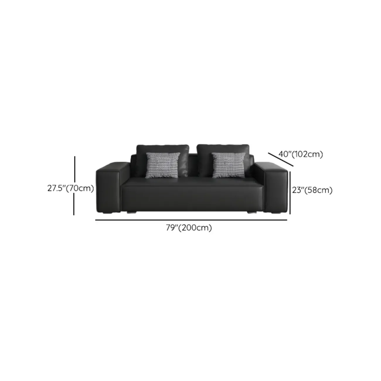 Modern Black Genuine Leather Single 3 Seater Upholstered Sofa for Living Room Image - 15
