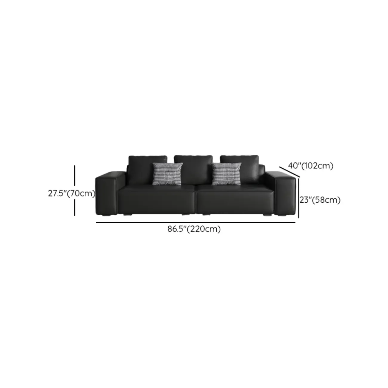 Modern Black Genuine Leather Single 3 Seater Upholstered Sofa for Living Room Image - 16